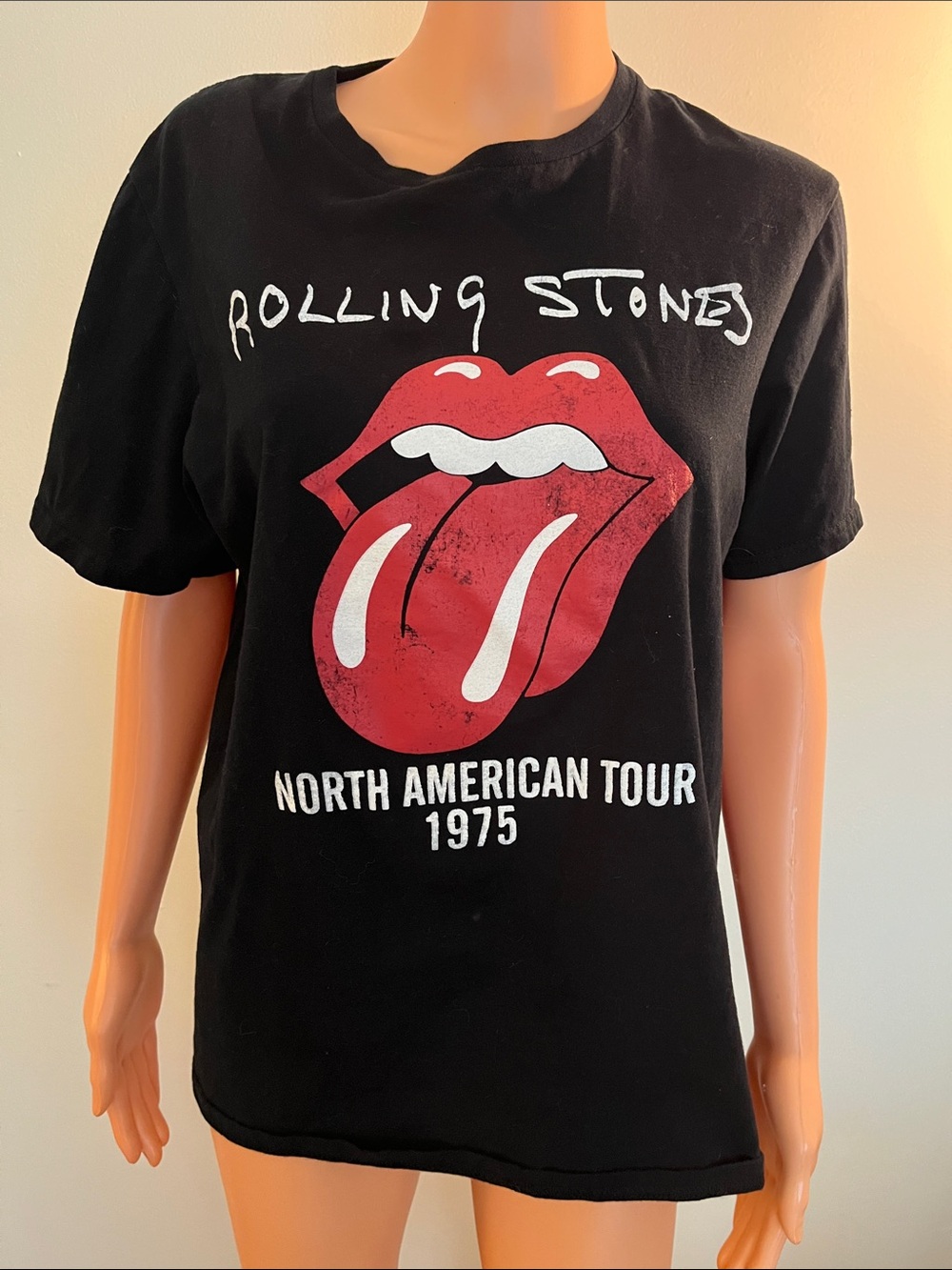 the Rolling Stones Black Tee with Red Tongue Graphic